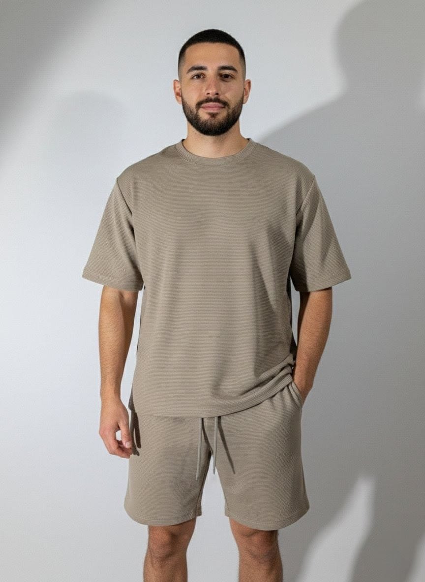 Conjunto Short Camisa Oversized para hombres, shores y camisas con tela de relieve, tejido waffle o panal, trajes de caballeros