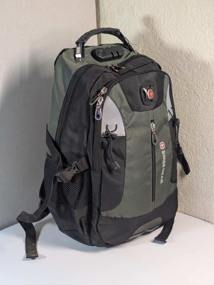 Mochilas Swissgear para hombres resistentes con múltiples compartimentos, ideales para laptop, viajes, oficina y uso diario, disponibles en variados colores.