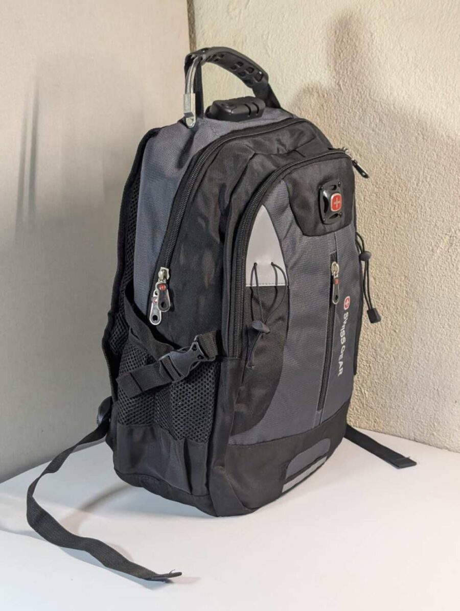 Mochilas Swissgear para hombres resistentes con múltiples compartimentos, ideales para laptop, viajes, oficina y uso diario, disponibles en variados colores.