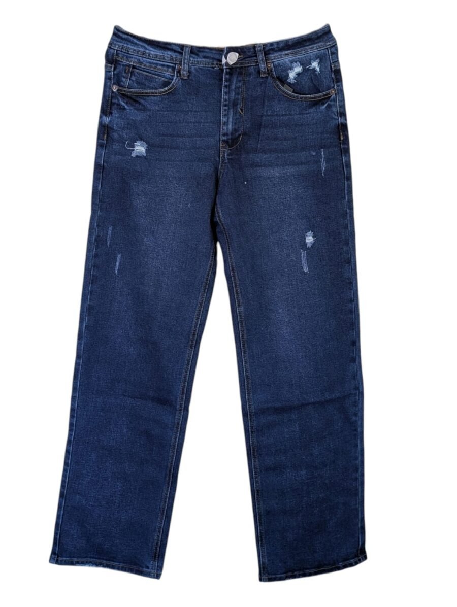 Pantalón Baggy Fit para hombres FUNK de mezclilla resistente azul lavado con estilo casual urbano moderno y versátil.