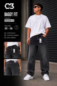 Pantalón Baggy para Hombre Jeans Corte Holgado Estilo Urbano Denim Gris Oscuro Tallas 28-38