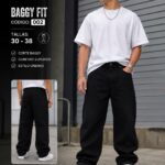Pantalón Baggy para hombres negro de corte holgado urbano, máxima comodidad, tallas 28-38.